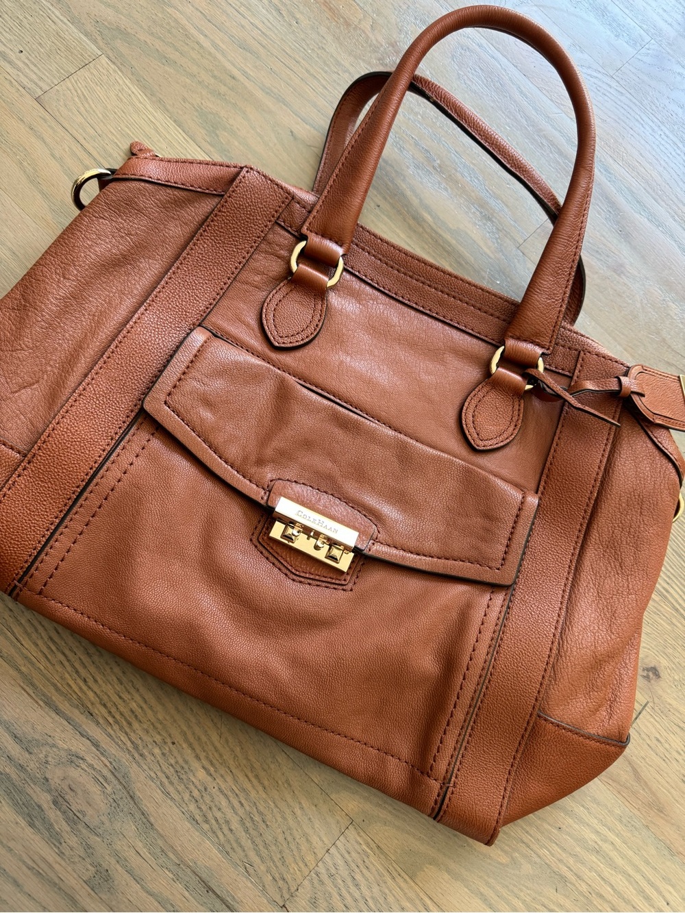 Cole Haan Leather Tote in Cognac